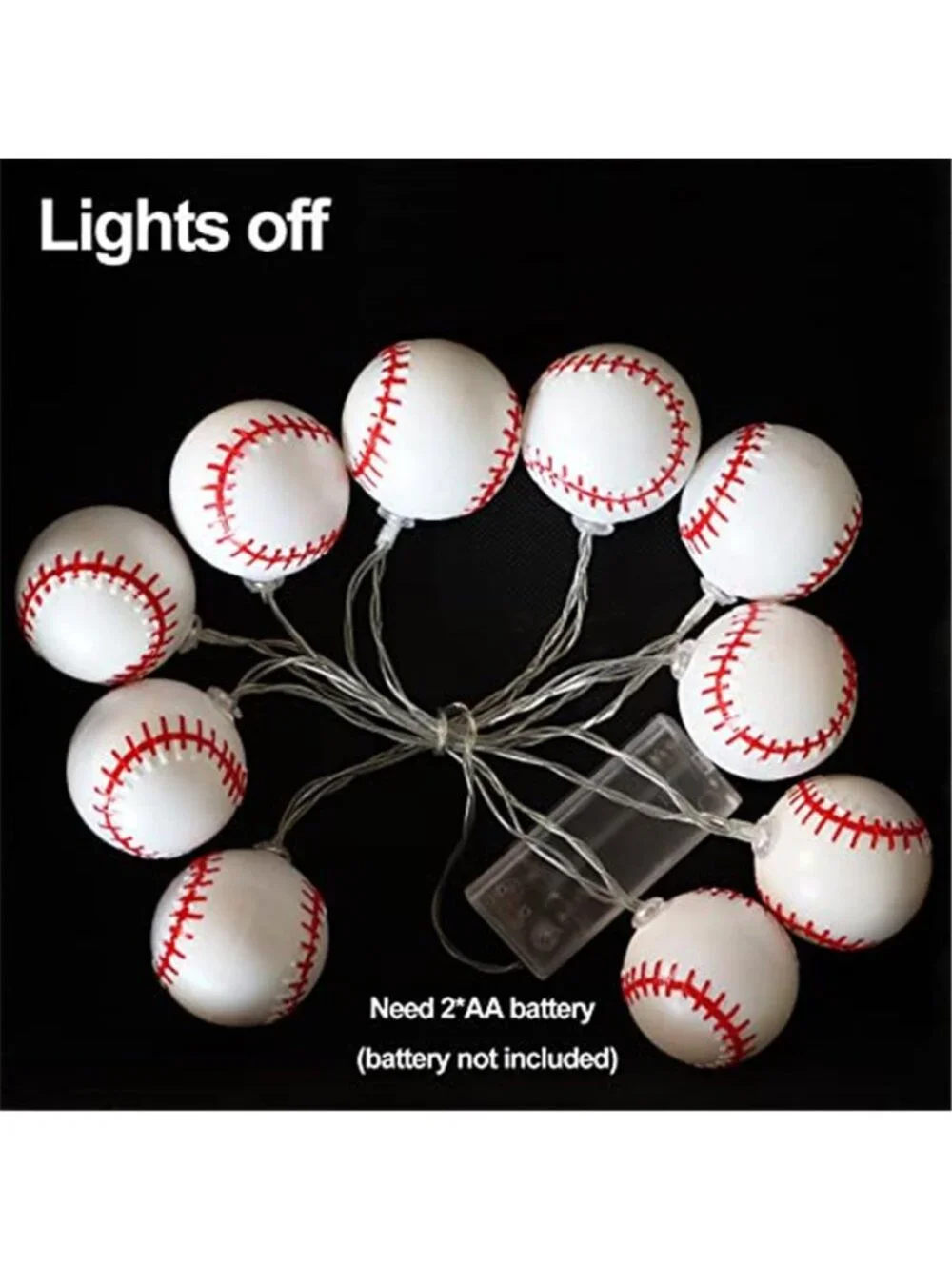Baseball LED String Lights Warm White Battery Timer Boys Room Sport Decor